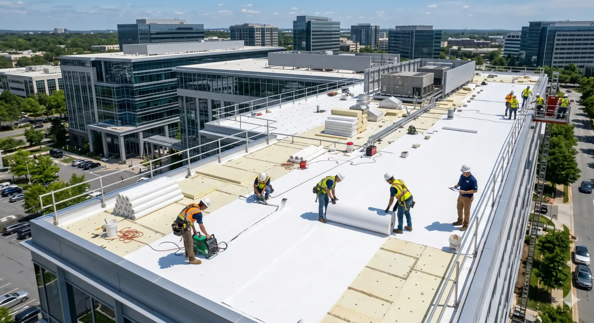 Commercial flat roofing installation